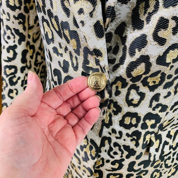 Elie Tahari Sz 2 The Marcie Single-Button Jacquard Blazer Gold Metallic Leopard - Picture 10 of 15